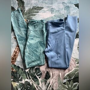 Athleta Girl High Rise Chit Chat Tight Legging Lot XL 14 Two Pairs Blue & Print